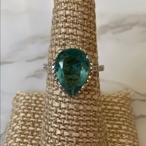 Pear Shaped Aqua Blue Rhinestone ring